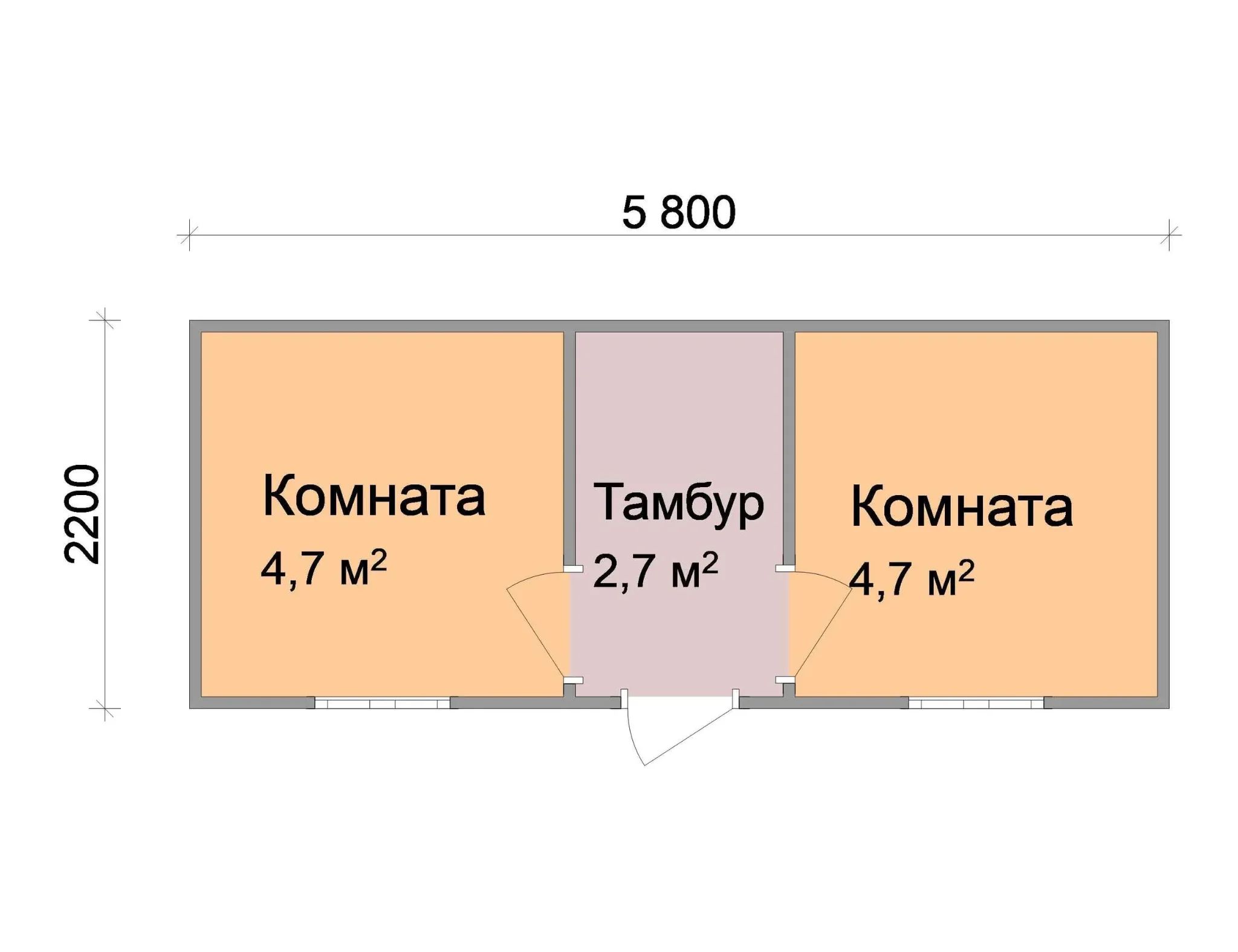 Дачная бытовка 2-комнатная «Лилия» 5.8×2.2 м — планировка